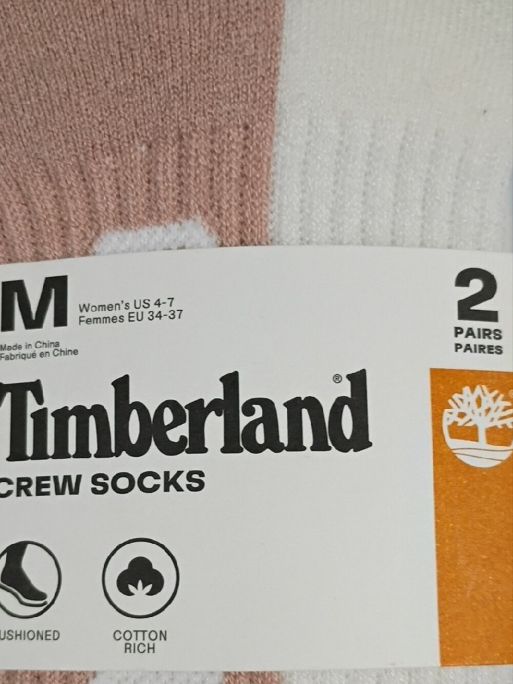 Timberland Crew Socks in White, Gray and Dusty Rose - 2 Pack - SIZE Medium NWT - Picture 2 of 5